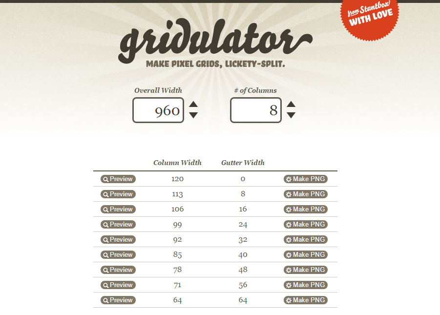 好みのピクセル値とカラム数でグリッドを生成できる Gridulator