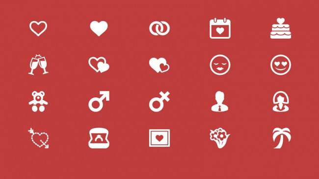 20 Elegant Love and Romance Glyph Icons