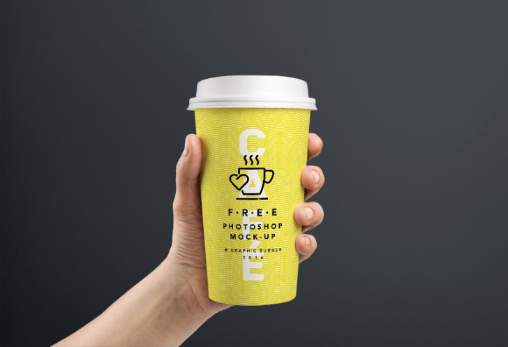 コヒー紙コップのモックアップ素材 黄色