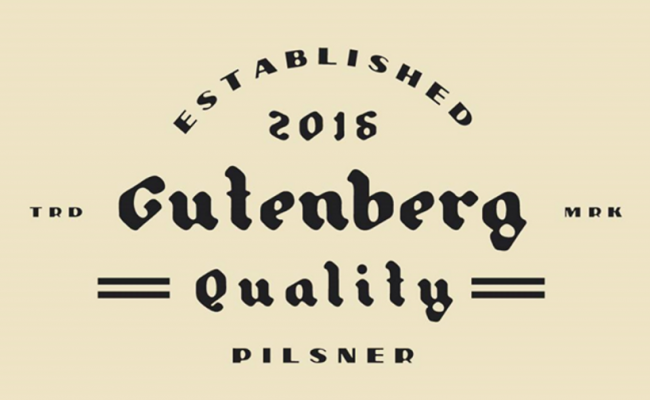 Pilsner + Gutenberg 2種類の英字フォントセットで、一つが、独特な手描き風のデザインのフォント
