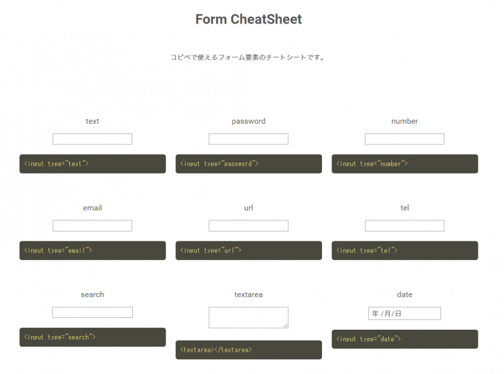 フォーム要素のチートシート