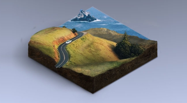 3D機能で風景写真を立体的なジオラマに加工