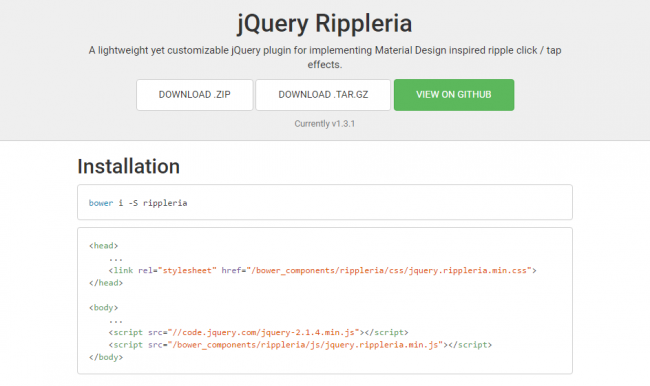 マテリアルデザインでよく見かける波紋エフェクトを実装できる『jQuery Rippleria』