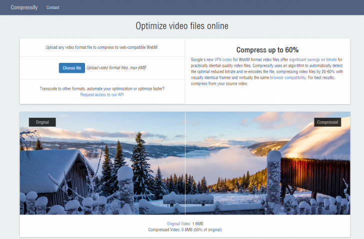 どんなフォーマットの動画でもWebM形式に変換して最大60%圧縮できるオンライン動画最適化サービス「Compressify」