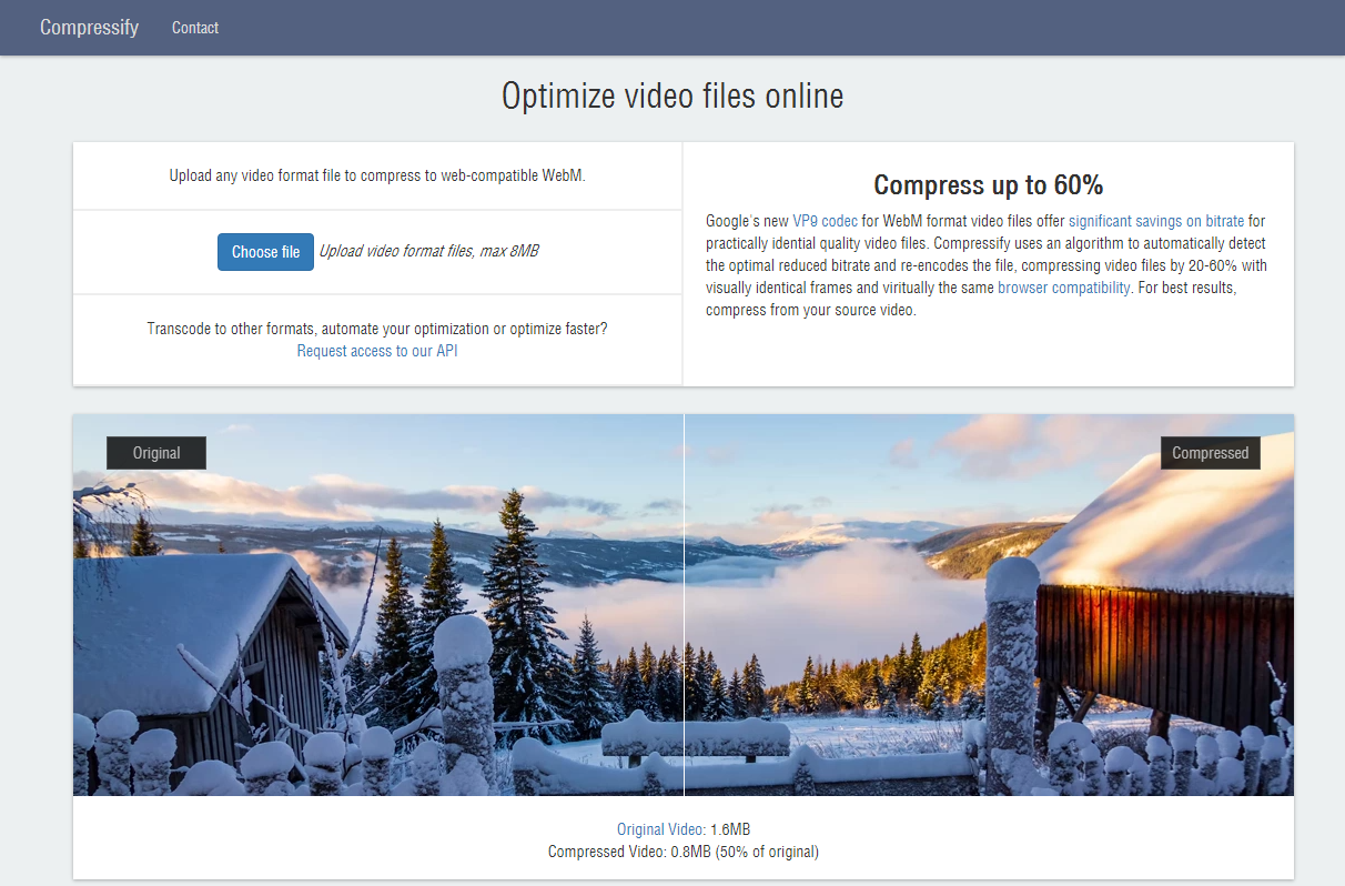 どんなフォーマットの動画でもWebM形式に変換して最大60%圧縮できるオンライン動画最適化サービス「Compressify」