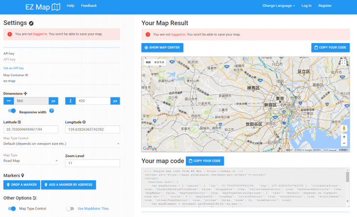 Google Mapを自由にカスタマイズして生成されたコードをコピペで利用きるサービス『EZ MAP』