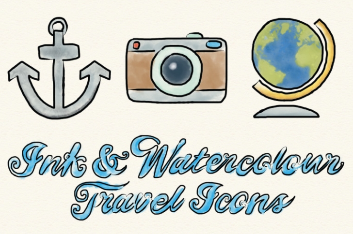 Ink and Watercolor Travel Icons