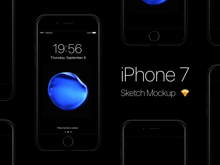 Free iPhone 7 - Jet Black Sketch Mockup（Sketch）