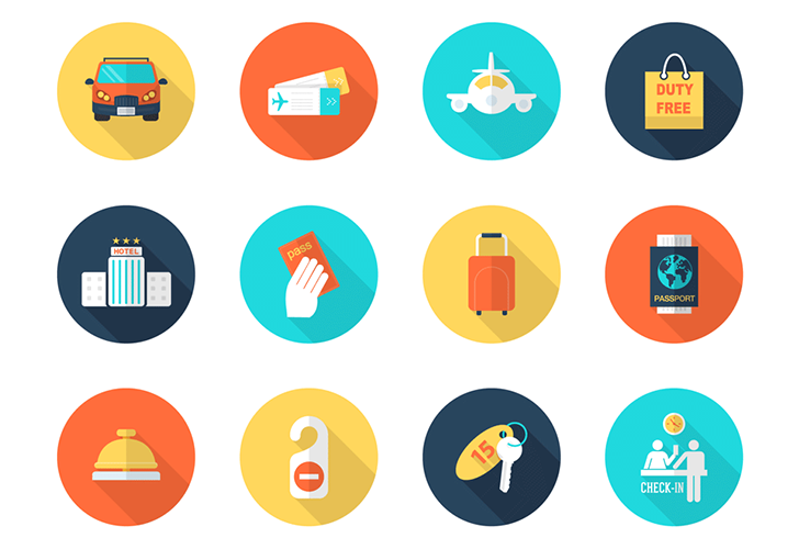 Travel and Vacation Icon Set (AI, EPS, PSD)