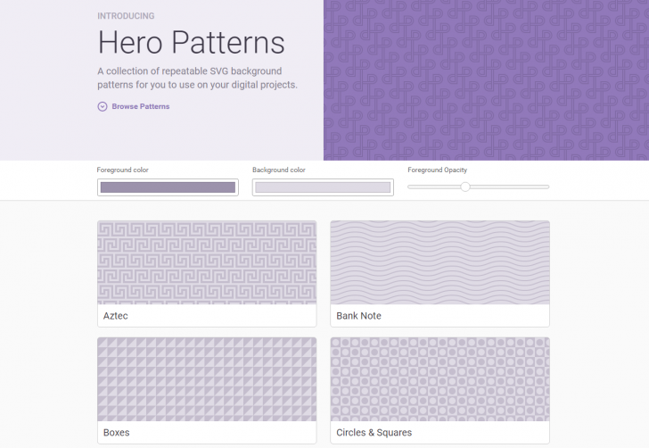 背景画像に使えるシームレスなSVGパターン画像のコレクション「Hero Patterns」