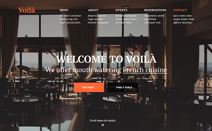 レストランサイトの無料デザインテンプレート（PSDファイル）「Volia」