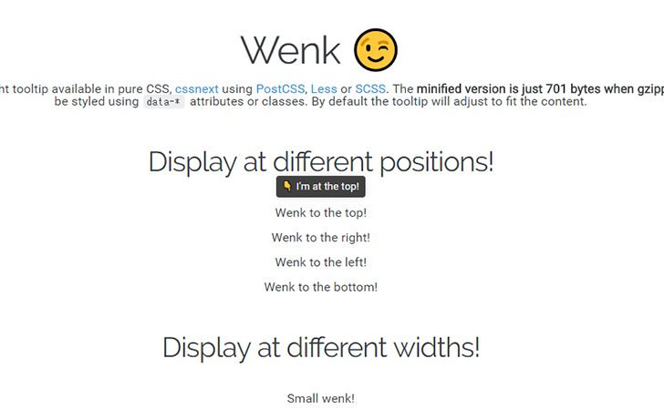 CSSだけでツールチップを実装できる「Wenk.css」（超軽量）