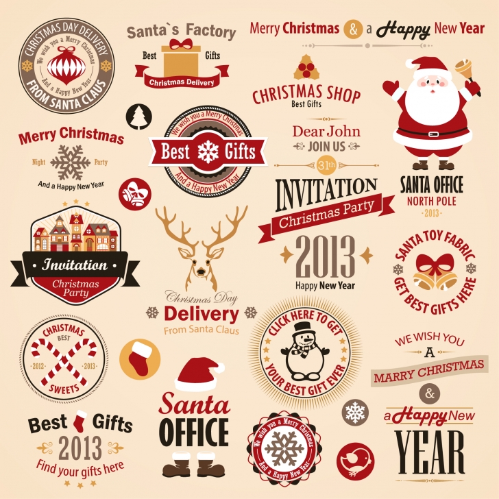 Free EPS file Different vintage Christmas labels elements vector set 01