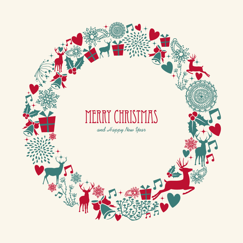 Christmas Elements Wreath Vector