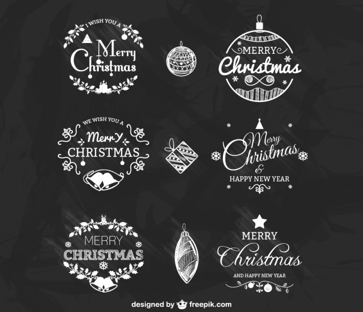 Black and white Christmas badges pack Free Vector