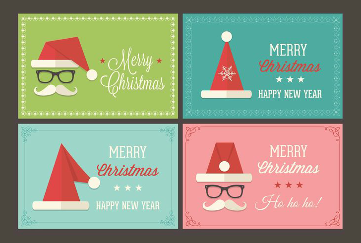  Free Santa Cap Christmas Retro Vector Cards