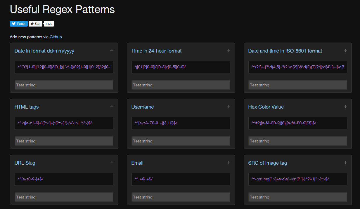 便利な正規表現のチートシート「Useful Regex Patterns」