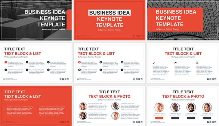 オレンジベースの「Business Idea free Keynote template」