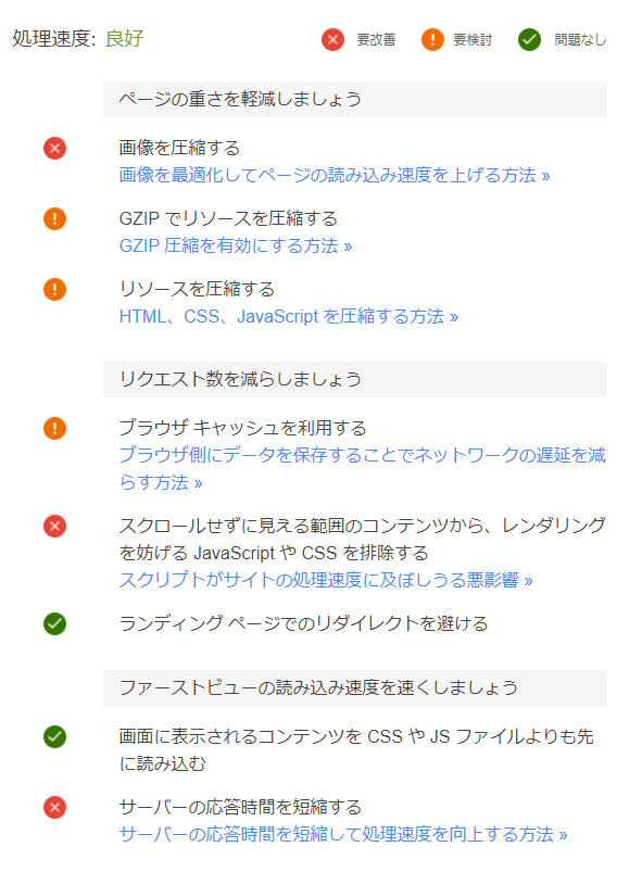 ページ表示速度の改善項目